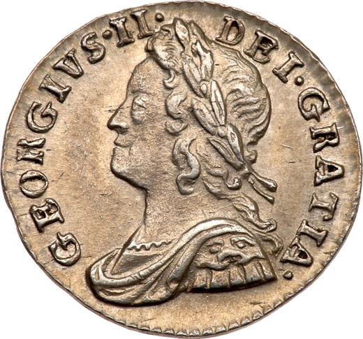 Аверс монеты - Пенни 1753 года - цена серебряной монеты - Великобритания, Георг II