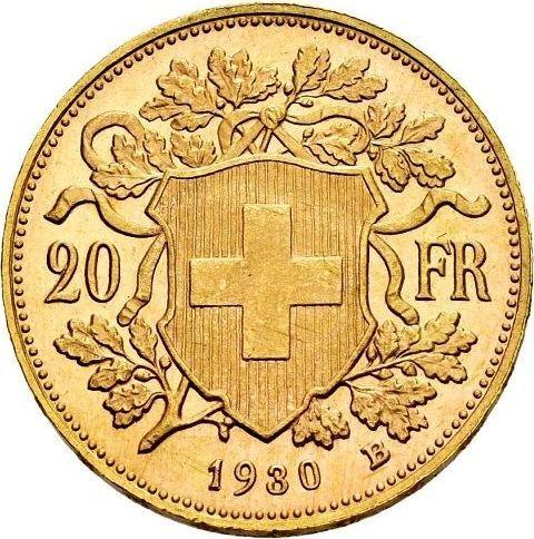 Revers 20 Franken 1930 B "Vreneli" - Goldmünze Wert - Schweiz, Konföderation