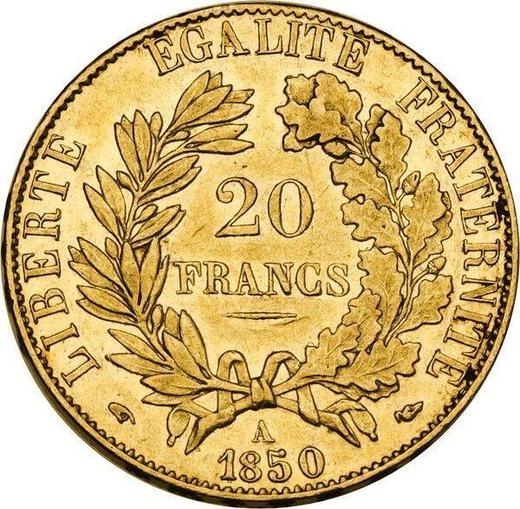Reverse 20 Francs 1850 A "Type 1849-1851" - Gold Coin Value - France, Second Republic