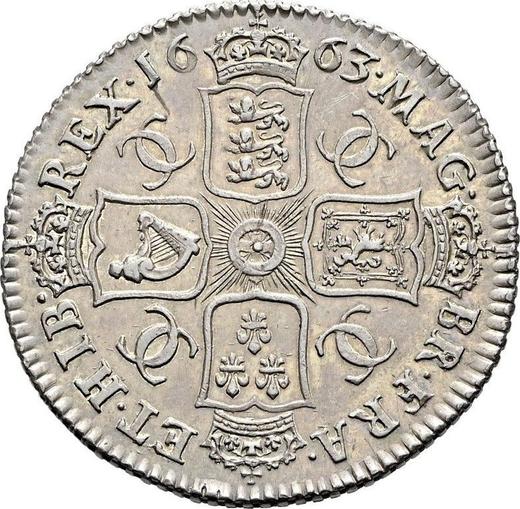 Reverso 1 chelín 1663 "Primer busto laureado" - valor de la moneda de plata - Gran Bretaña, Carlos II