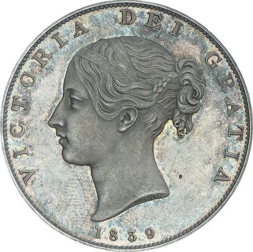 Anverso Media corona 1839 WW "WW" en relieve - valor de la moneda de plata - Gran Bretaña, Victoria