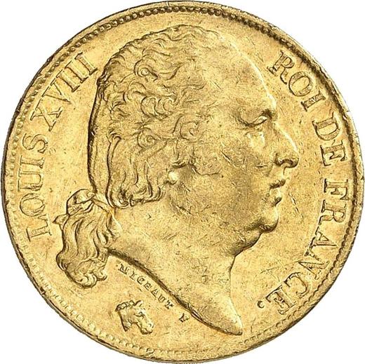 Obverse 20 Francs 1823 W "Type 1816-1824" - Gold Coin Value - France, Louis XVIII