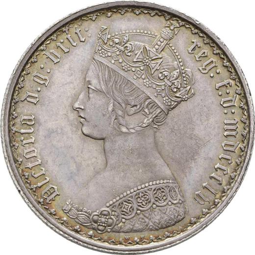 Anverso Florín (2 chelines) 1855 WW "Gótica" - valor de la moneda de plata - Gran Bretaña, Victoria