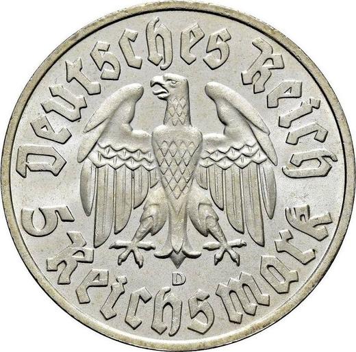 Rewers monety - 5 reichsmark 1933 D "Marcin Luter" - cena srebrnej monety - Niemcy, III Rzesza