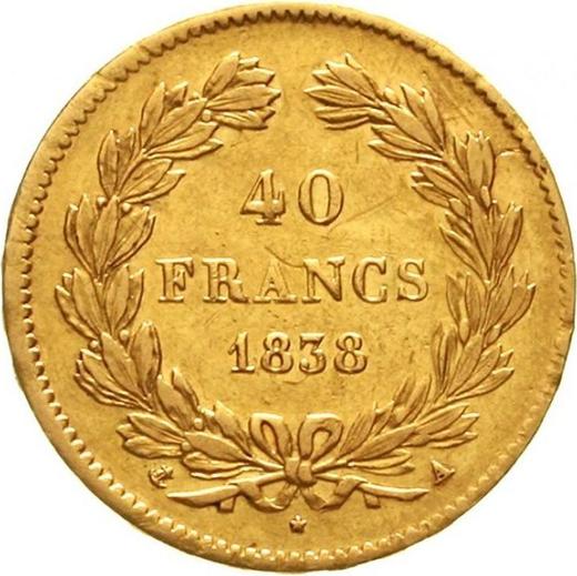 Reverse 40 Francs 1838 A "Type 1831-1839" - Gold Coin Value - France, Louis Philippe I