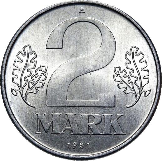 Obverse 2 Mark 1981 A -  Coin Value - Germany, GDR