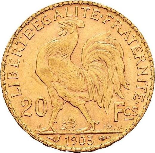 Reverso 20 francos 1903 A "Tipo 1899-1906" - valor de la moneda de oro - Francia, Tercera República