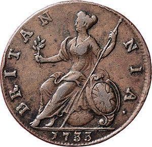 Reverse Halfpenny 1733 "Young Head" - Coin Value - United Kingdom, George II