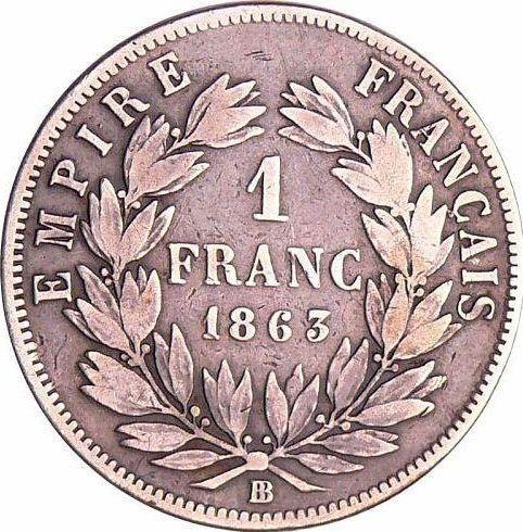 Reverse 1 Franc 1863 BB "Type 1853-1863" - Silver Coin Value - France, Napoleon III