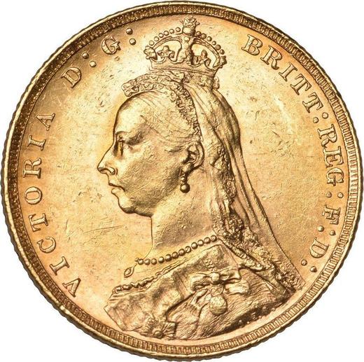 Аверс монеты - Соверен 1888 года M JEB "Юбилейный портрет" - цена золотой монеты - Австралия, Виктория