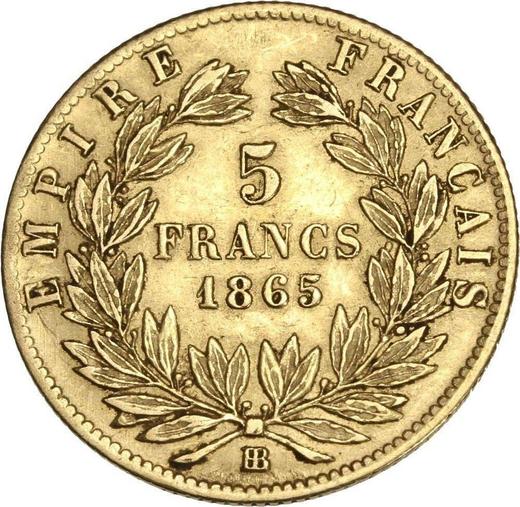 Reverse 5 Francs 1865 BB "Type 1862-1869" - Gold Coin Value - France, Napoleon III