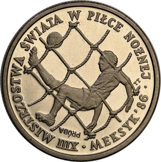 Reverso Pruebas 200 eslotis 1985 MW TT "Copa Mundial de Fútbol de 1986" Níquel - valor de la moneda - Polonia, República Popular