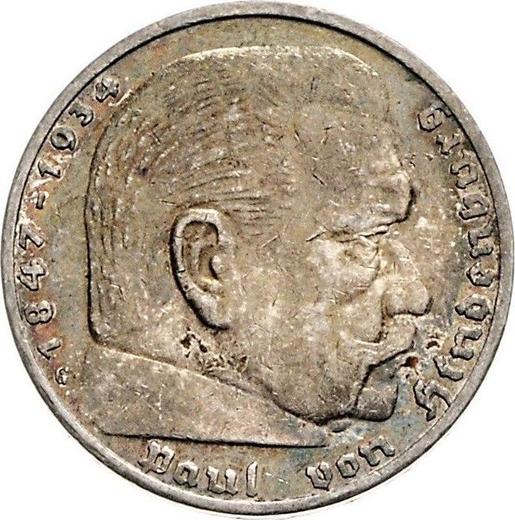 Obverse 5 Reichsmark 1936 G "Type 1936-1939" - Silver Coin Value - Germany, Third Reich
