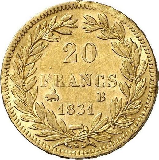 Reverse 20 Francs 1831 B "Raised edge" - Gold Coin Value - France, Louis Philippe I