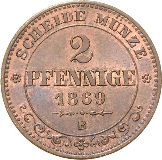 Reverse 2 Pfennig 1869 B -  Coin Value - Saxony-Albertine, John