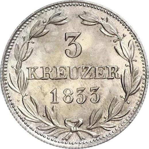 Rewers monety - 3 krajcary 1833 - cena srebrnej monety - Nassau, Wilhelm