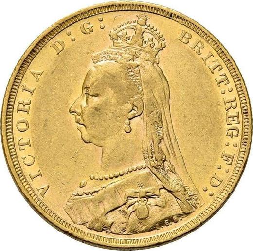 Аверс монеты - Соверен 1889 года M JEB "Юбилейный портрет" - цена золотой монеты - Австралия, Виктория