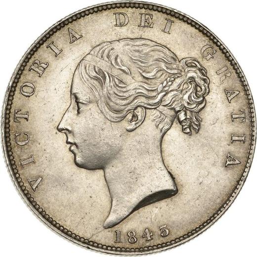 Аверс монеты - 1/2 кроны (Полукрона) 1843 года - цена серебряной монеты - Великобритания, Виктория