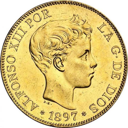 Obverse 100 Pesetas 1897 SGV - Gold Coin Value - Spain, Alfonso XIII