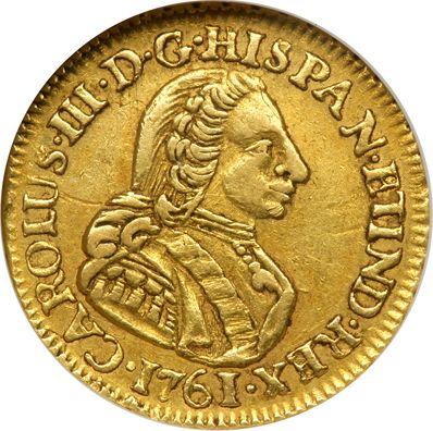 Obverse 1 Escudo 1761 LM JM - Gold Coin Value - Peru, Charles III