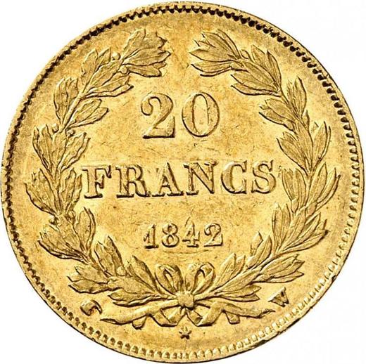 Reverse 20 Francs 1842 W "Type 1832-1848" - Gold Coin Value - France, Louis Philippe I