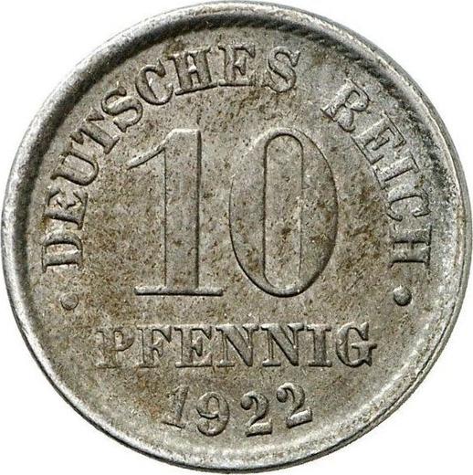 Obverse 10 Pfennig 1922 "Type 1916-1922" No Mint Mark - Coin Value - Germany, German Empire
