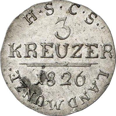 Reverso 3 kreuzers 1826 S H.S.C.S. - valor de la moneda de plata - Sajonia-Coburgo-Saalfeld, Ernesto I