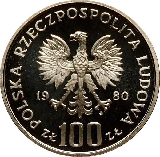 Аверс монеты - Пробные 100 злотых 1980 года MW "XXII летние Олимпийские Игры - Москва 1980" Серебро - цена серебряной монеты - Польша, Народная Республика