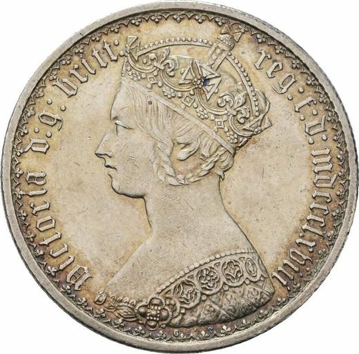 Anverso Florín (2 chelines) 1868 WW "Gótica" - valor de la moneda de plata - Gran Bretaña, Victoria