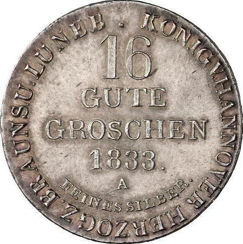 Reverse 16 Gute Groschen 1833 A L - Silver Coin Value - Hanover, William IV