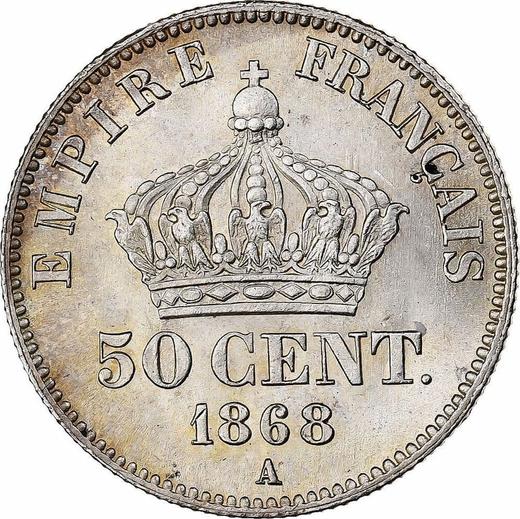 Reverso 50 céntimos 1868 A "Tipo 1864-1869" - valor de la moneda de plata - Francia, Napoleón III Bonaparte
