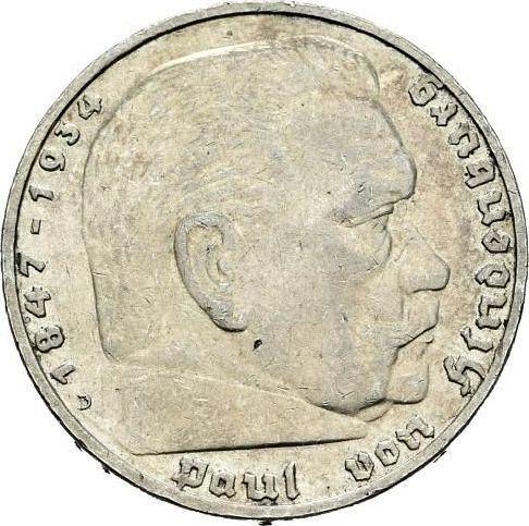Obverse 5 Reichsmark 1936 D "Hindenburg" - Silver Coin Value - Germany, Third Reich