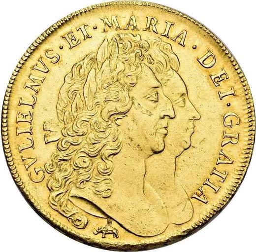 Obverse Five guineas 1692 Elephant and castle - Gold Coin Value - United Kingdom, William III and Mary II