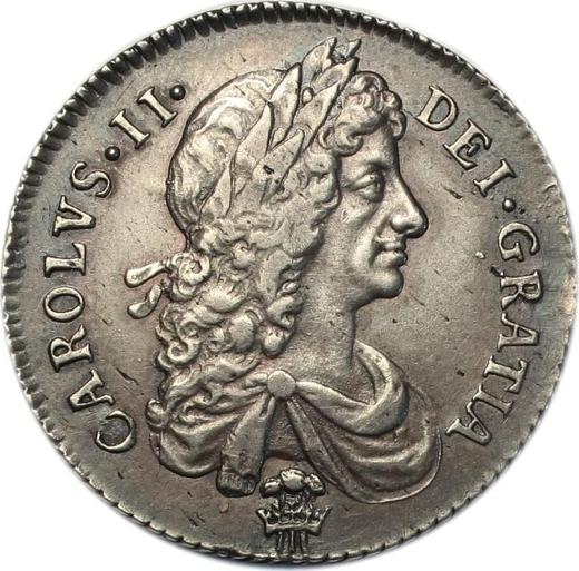 Аверс монеты - 1 шиллинг 1674 года "Второй тип" Перья на обеих сторонах - цена серебряной монеты - Великобритания, Карл II