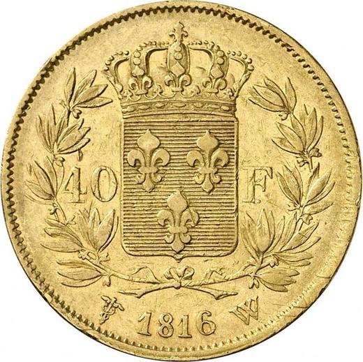 Reverse 40 Francs 1816 W "Type 1816-1824" - Gold Coin Value - France, Louis XVIII