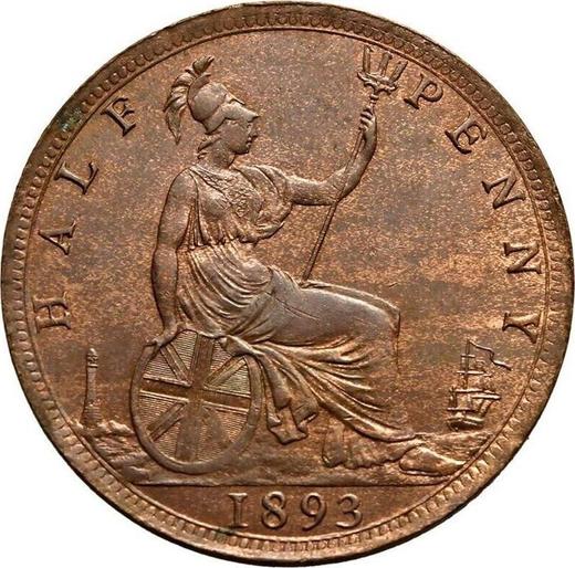 Реверс монеты - 1/2 пенни 1893 года - цена  монеты - Великобритания, Виктория