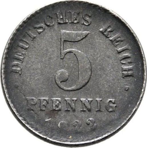 Anverso 5 Pfennige 1922 J - valor de la moneda - Alemania, Imperio alemán