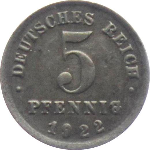 Avers 5 Pfennig 1922 F - Münze Wert - Deutschland, Deutsches Kaiserreich