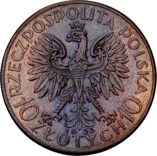 Аверс монеты - Пробные 10 злотых 1933 года "Полония" Бронза - цена  монеты - Польша, II Республика