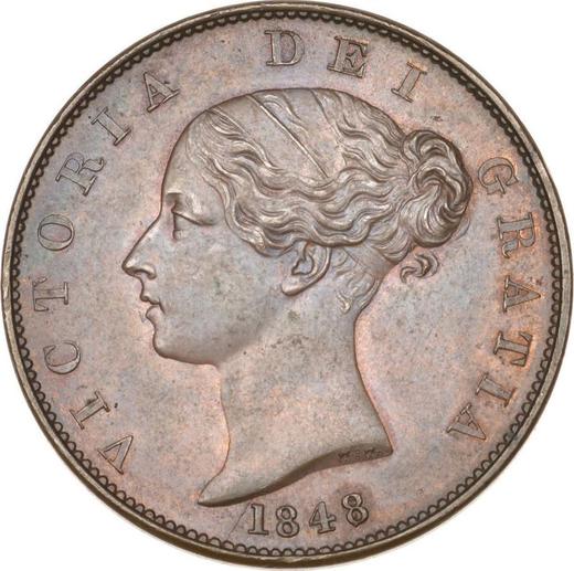 Аверс монеты - 1/2 пенни 1848 года WW - цена  монеты - Великобритания, Виктория