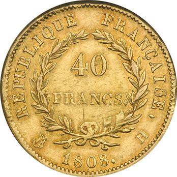 Reverse 40 Francs 1808 H "Type 1807-1808" - Gold Coin Value - France, Napoleon I