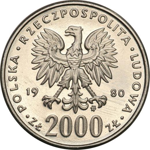 Obverse Pattern 2000 Zlotych 1980 MW "XIII Winter Olympic Games - Lake Placid 1980" Nickel -  Coin Value - Poland, Peoples Republic