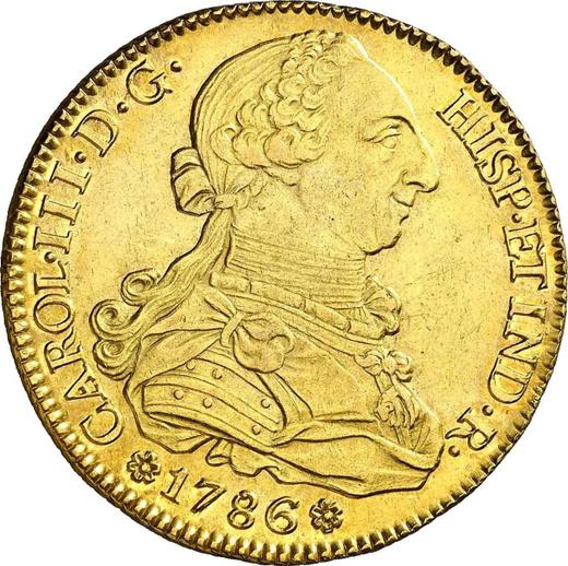 Obverse 8 Escudos 1786 S C - Gold Coin Value - Spain, Charles III