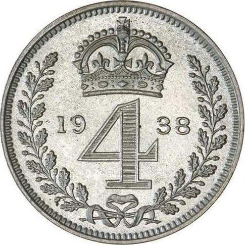 Reverse Fourpence (Groat) 1938 - Silver Coin Value - United Kingdom, George VI