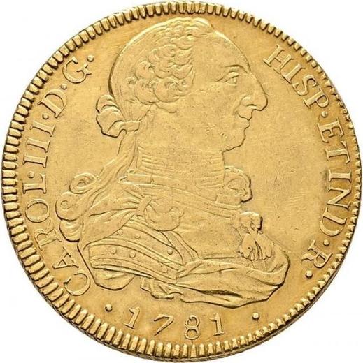 Obverse 8 Escudos 1781 NG P - Gold Coin Value - Guatemala, Charles III