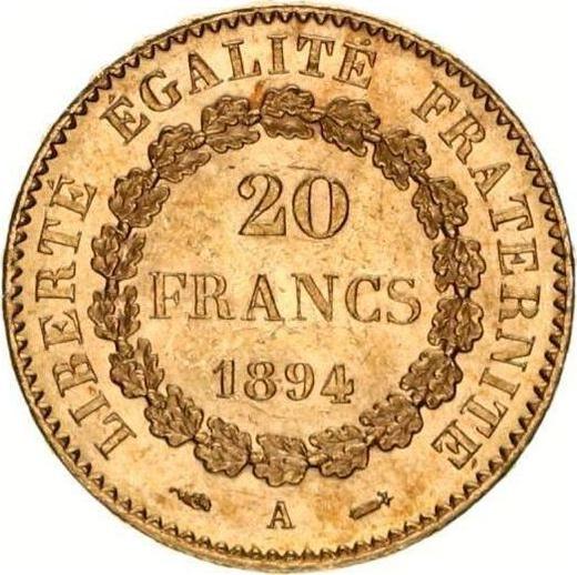 Reverse 20 Francs 1894 A "Type 1871-1898" - Gold Coin Value - France, Third Republic