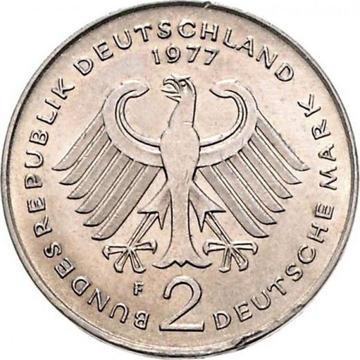 Reverso 2 marcos 1970-1987 "Theodor Heuss" Canto liso - valor de la moneda  - Alemania, RFA