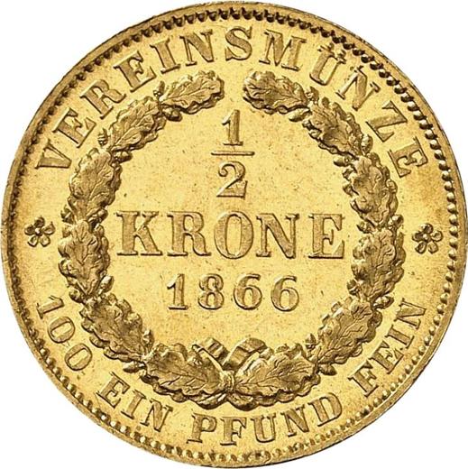 Revers 1/2 Krone 1866 B - Goldmünze Wert - Hannover, Georg V