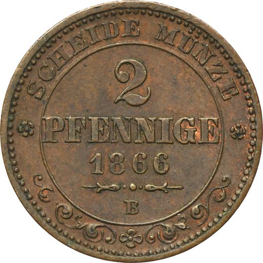 Reverse 2 Pfennig 1866 B - Coin Value - Saxony-Albertine, John
