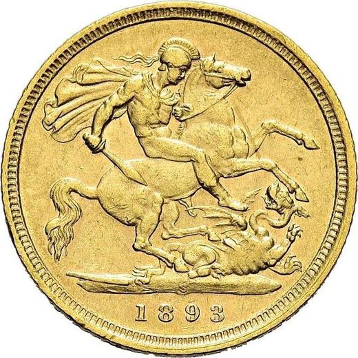 Rewers monety - 1/2 suwerena 1893 S "Zasłonięta głowa" - cena złotej monety - Australia, Wiktoria